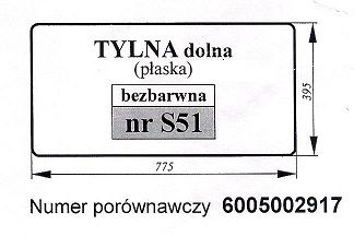 RENAULT 58-32 MX ME MA MS PE PA PS PX szyba tylna dolna S 51