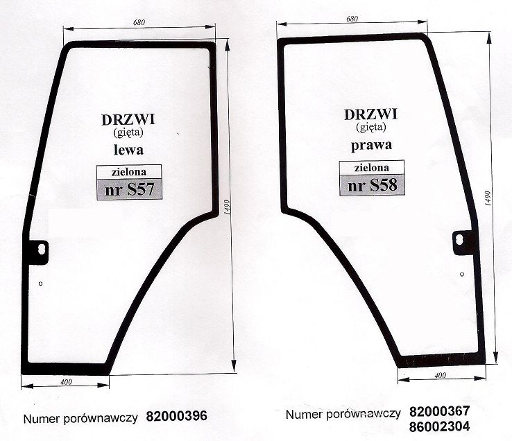 Fiat G170, Ford 5640, New Holland TL70, TS80 - szyba S 57 S 58