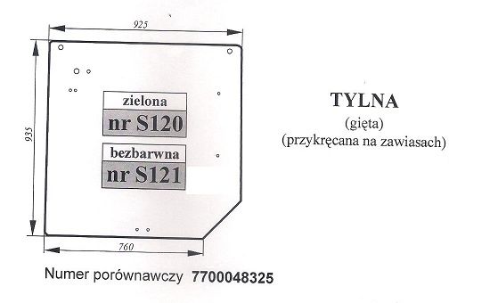 Szyba do Claas/Renault Ares RX 540, RZ 550 - S 120 S 121 S 122 S 123