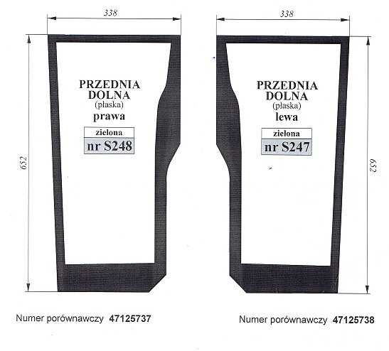 szyba Case, New Holland - przednia dolna prawa,lewa S 247 S 248
