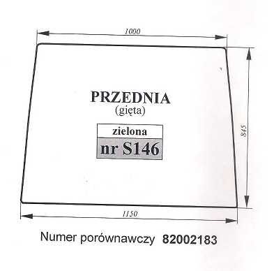 szyba Case, Fiat, Ford, New Holland - przednia bez nadruku S 146
