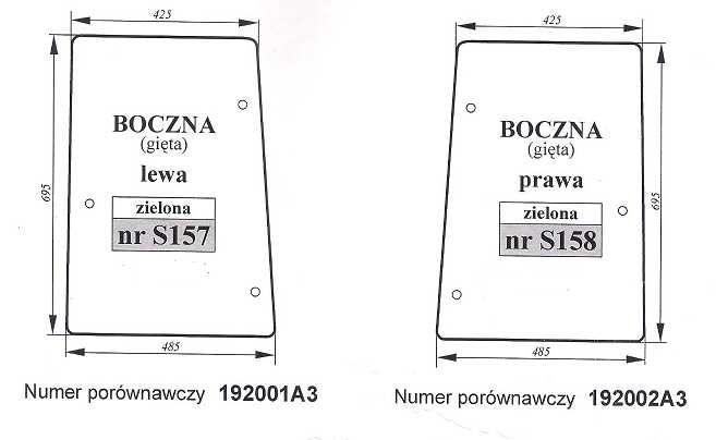 szyba CASE MX 100, 110, 120 - boczna lewa,prawa S 157 S 158
