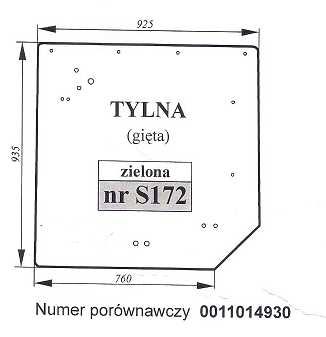 szyba Claas/Renault Arion 610 , 610C, 410 - tylna S 172