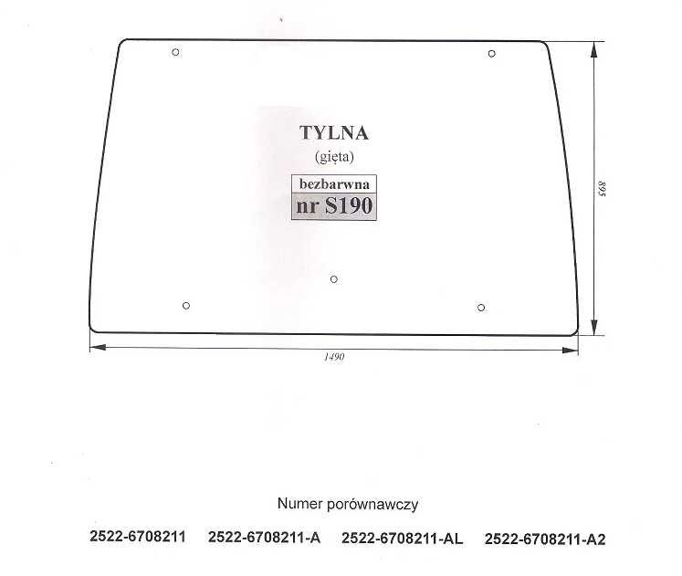 szyba MTZ Belarus 2022, Pronar 1523, - tylna S 190